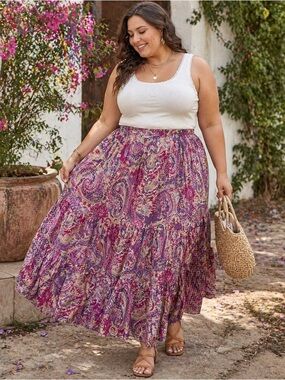Lauren Ralph Lauren Paisley Tiered Skirt Boho Cotton Size 16
